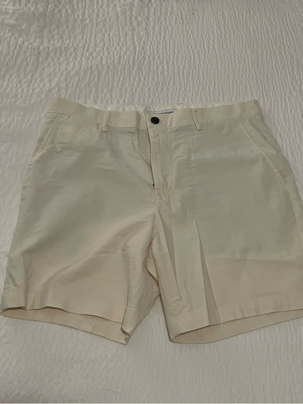 Amazon Essentials men’s  Cream Flat-Front chino, 34w, 7” inseam